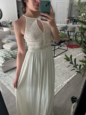 Morgan & Co. Ivory Lace Halter Maxi Dress